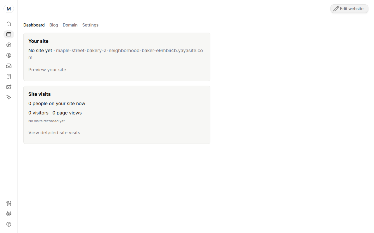 The Website dashboard with the Edit website button